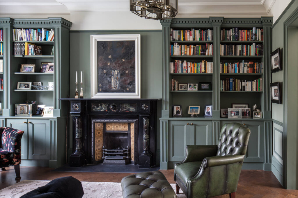 Black Fireplace with Green Surround