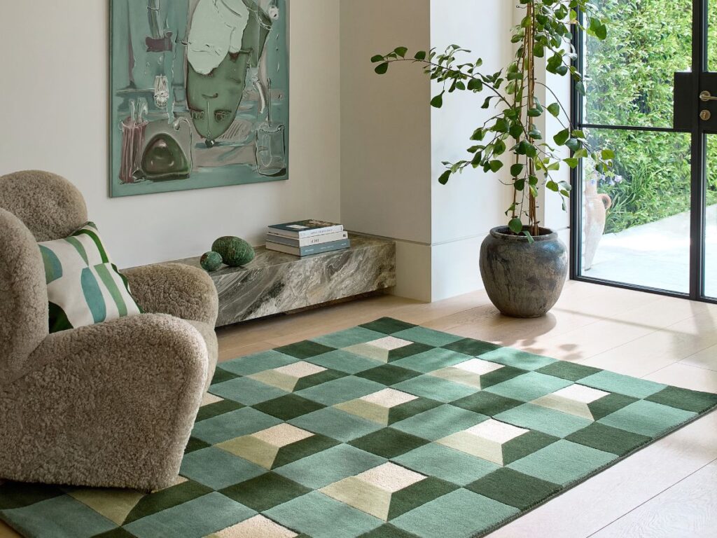 Monochrome Rug & Emerald Accents