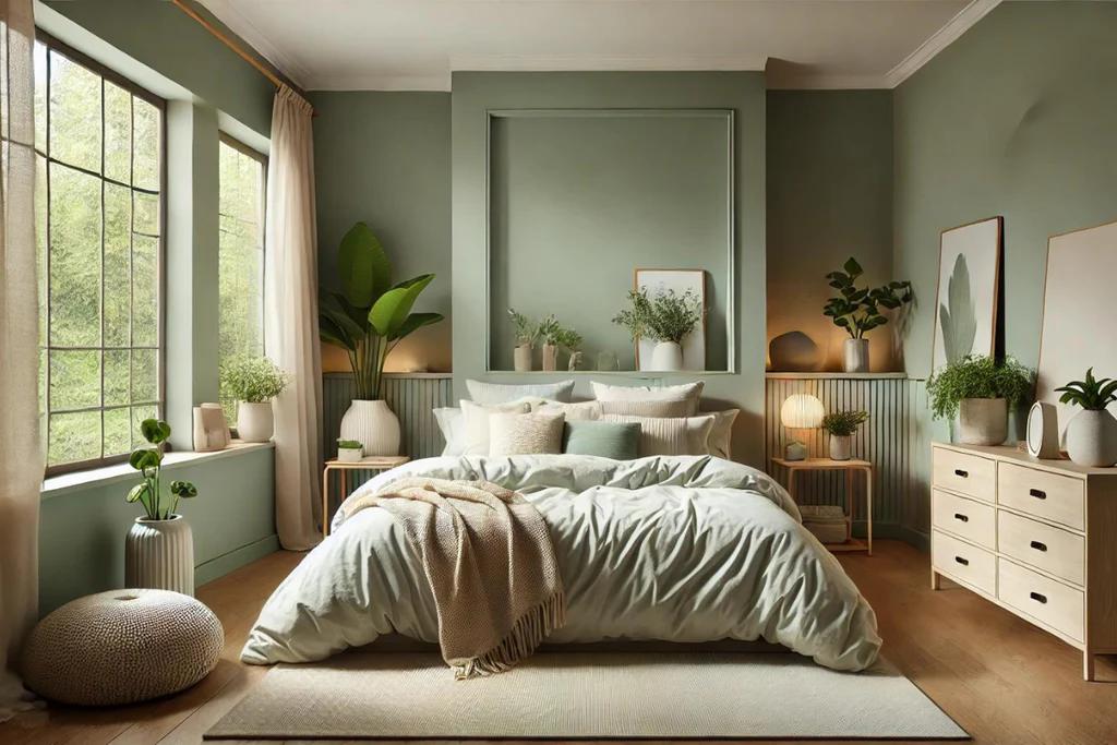 Tranquil Sage & Wood Bedroom: A Peaceful Sanctuary
