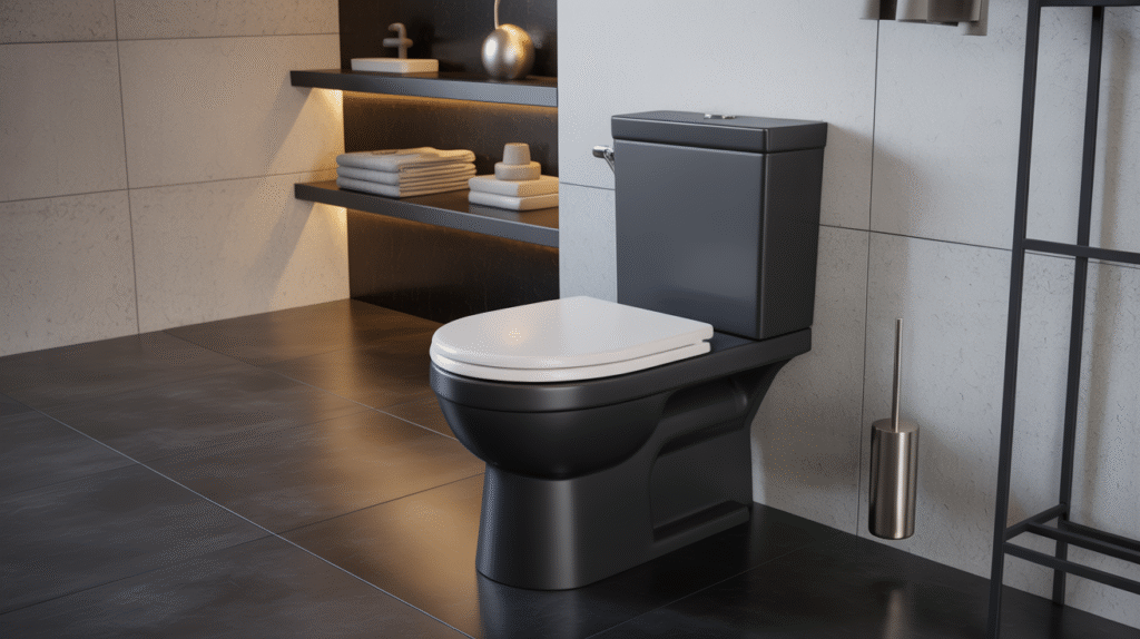 Black Toilet with White Lid