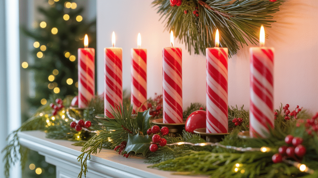 Candy Cane Striped Candles