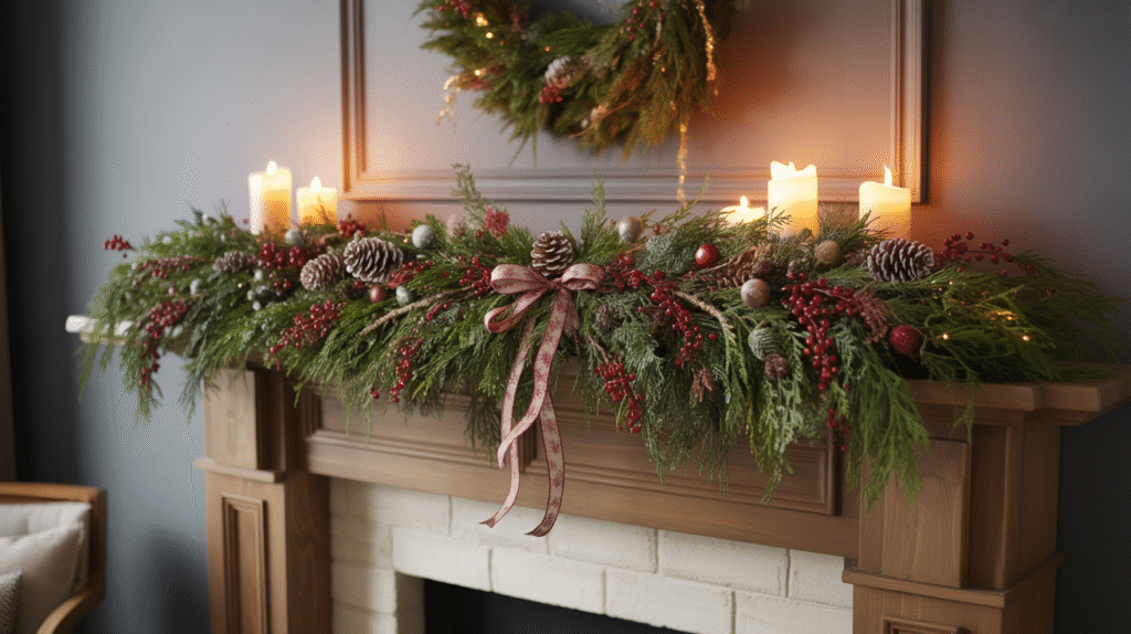 Cranberry and Cedar Swag: A Festive Touch to Your Mantel
