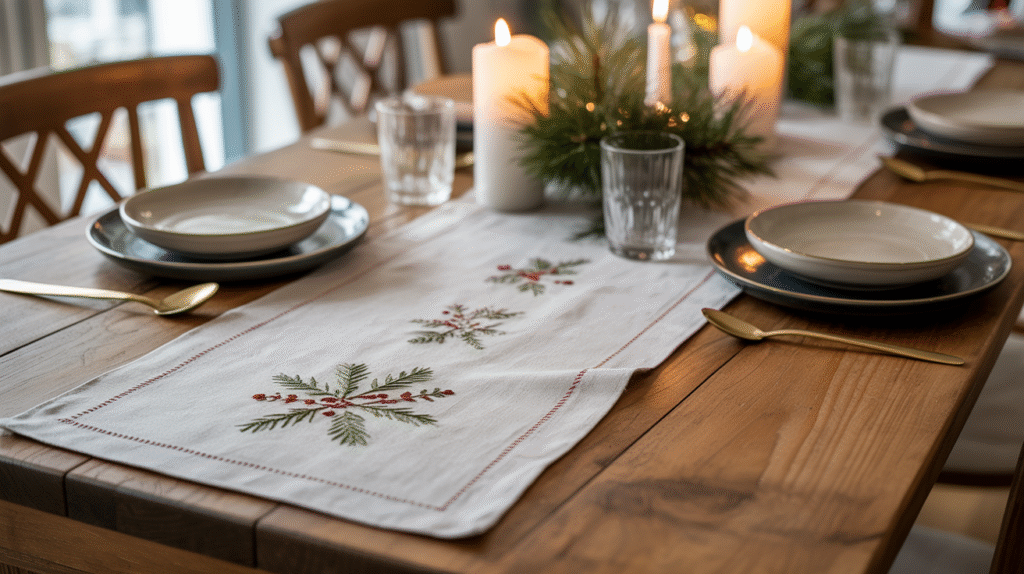 Embroidered Linen Table Runner