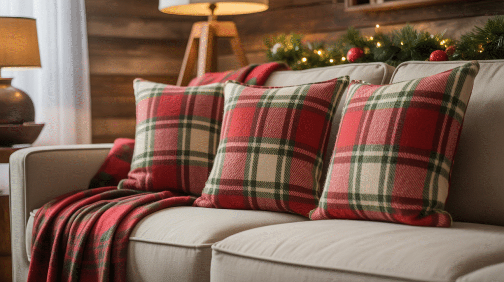 Festive Plaid Throw Pillows