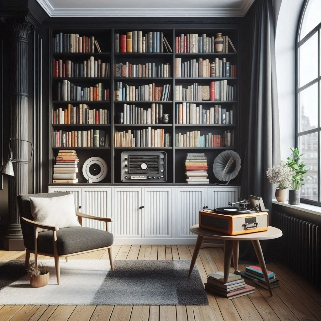 Oak Black and White Bookshelf