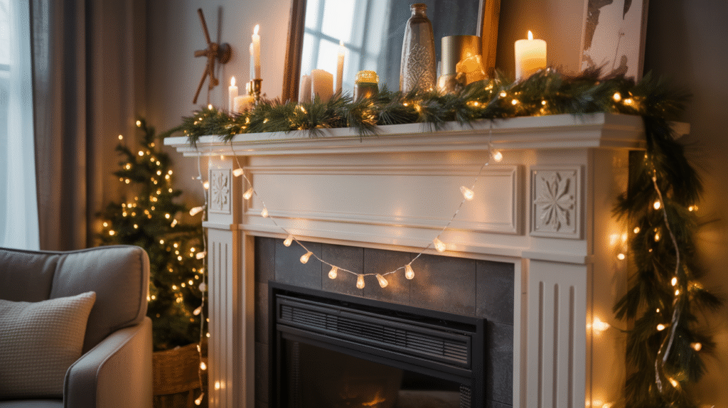 String Lights Above Mantel