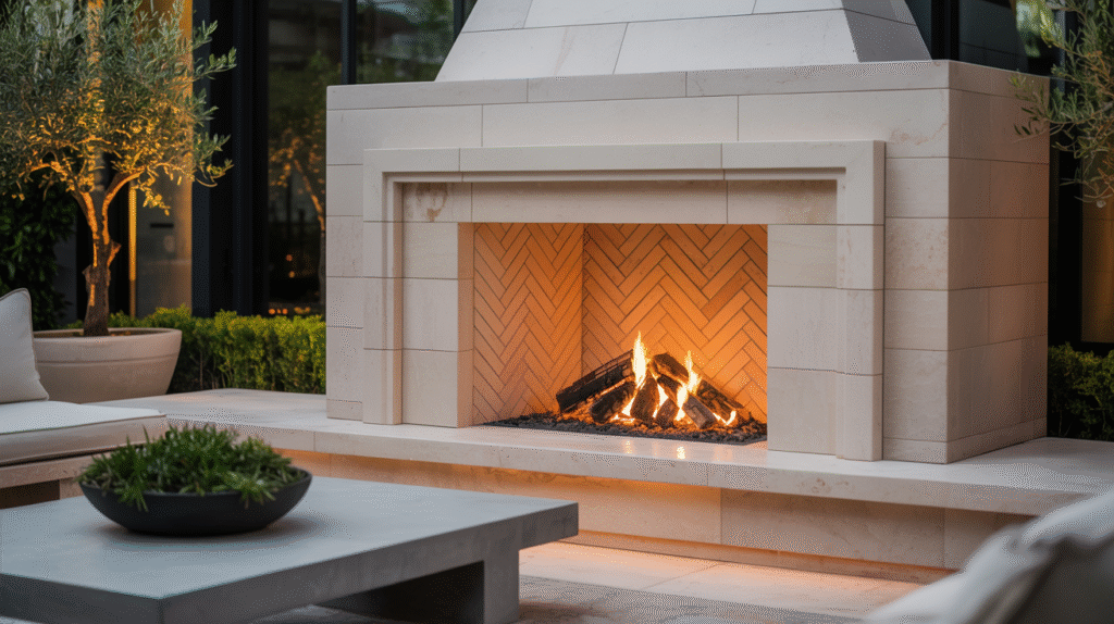 Contemporary Limestone Fireplace