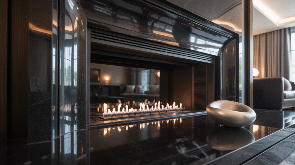 Grand High-Gloss Black Fireplace