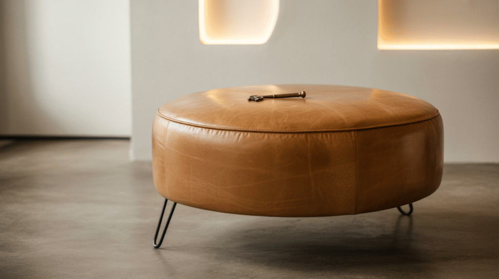 Camel Leather Ottoman