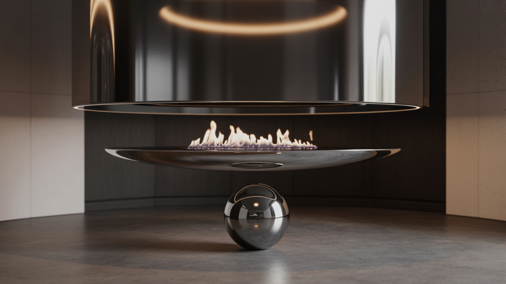 High-Gloss Fireplace with Floating Hearth