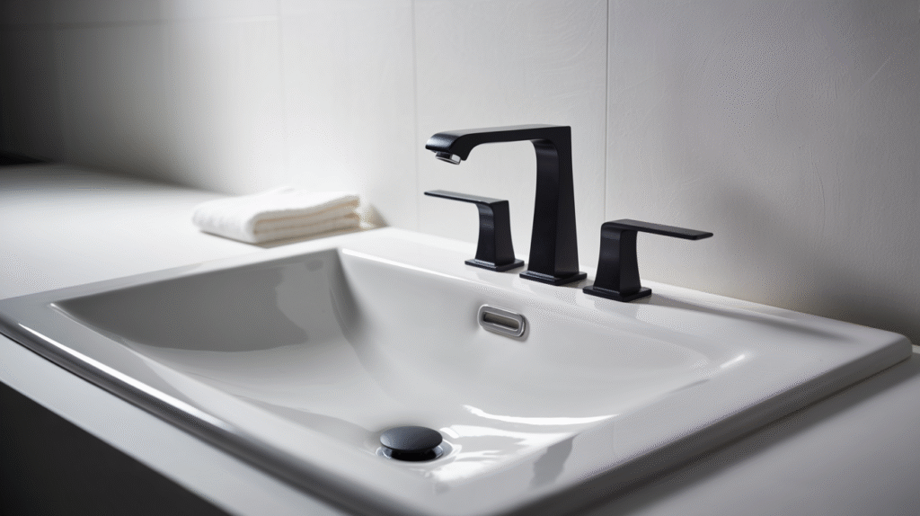 Sleek Black Faucets on White Sink