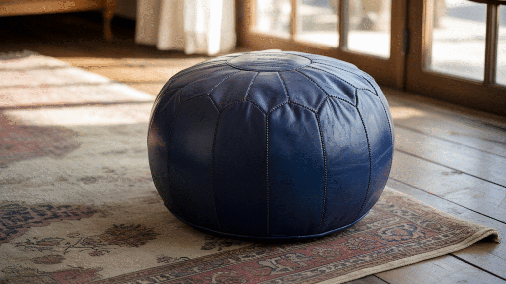 Leather Blue Pouf