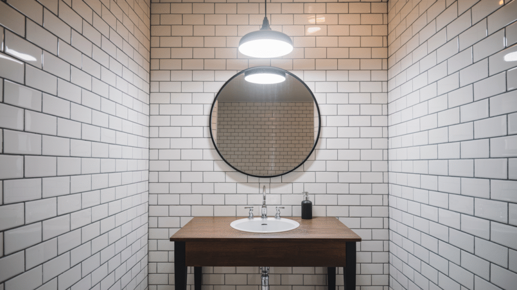 White Subway Tiles with Black Grout