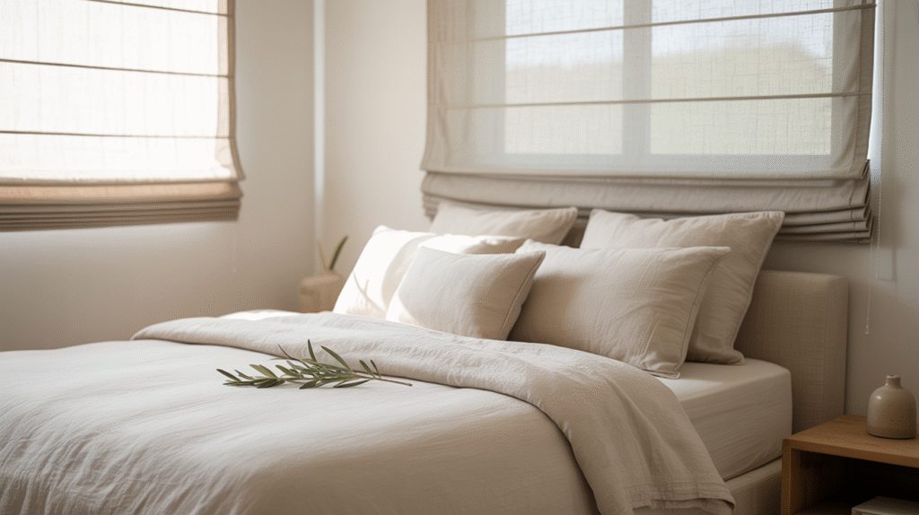 Neutral Roman Shades for Spring