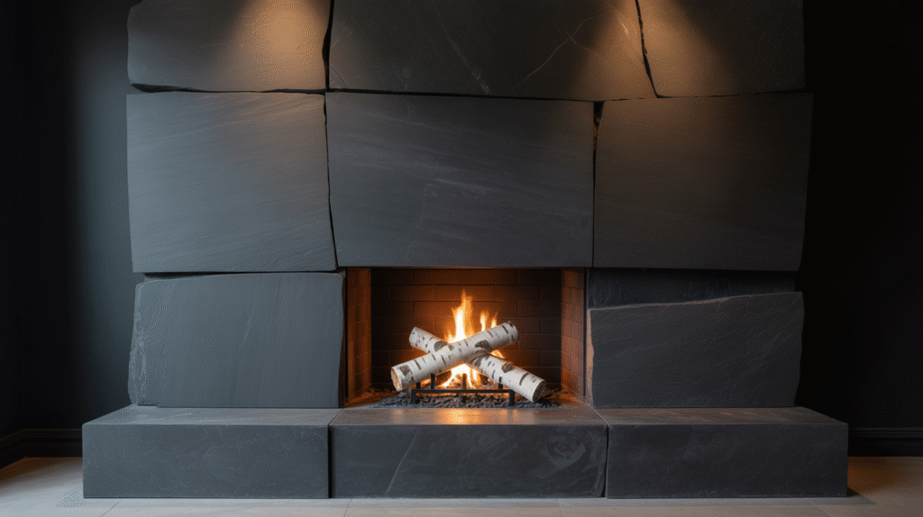 Matte Black Stone Fireplace