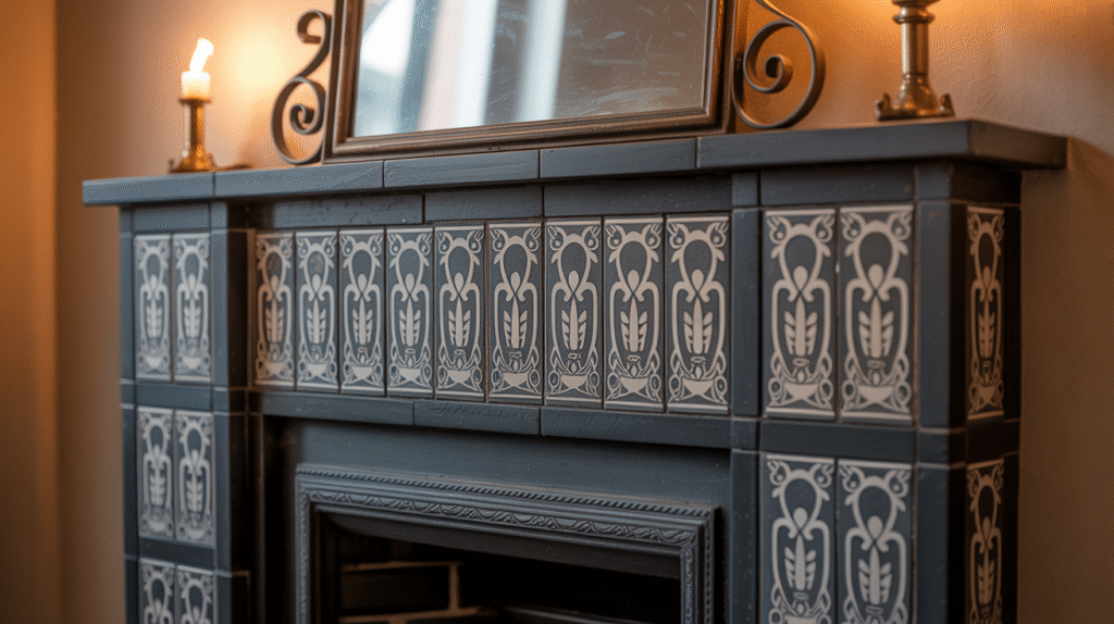Ornate Black Tile Fireplace