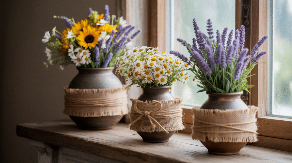 Burlap-Wrapped Vases