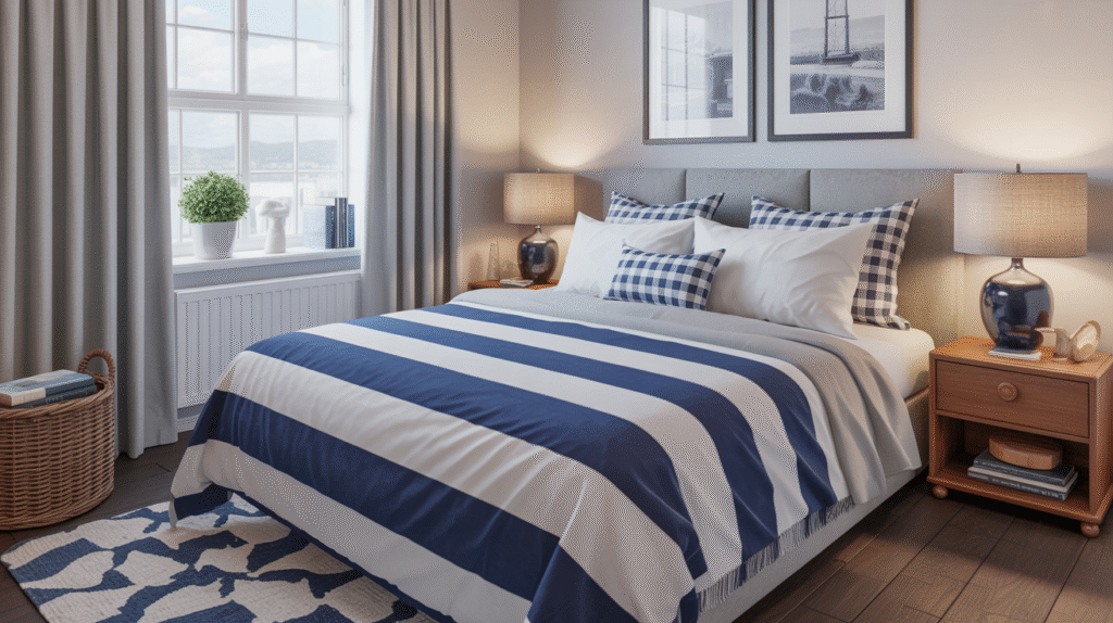 Blue and White Striped Blanket