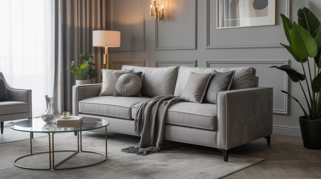 Gray Velvet Sofa