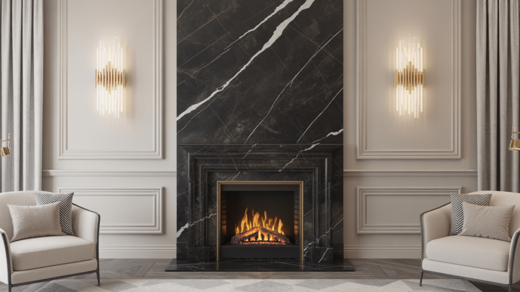Luxury Black Marble Fireplace