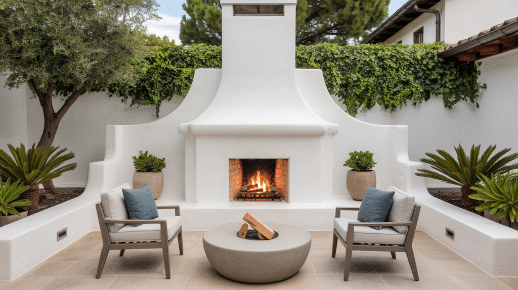 Sleek Stucco Fireplace