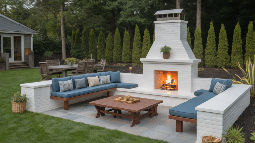  Fireplace with Built-In Benches