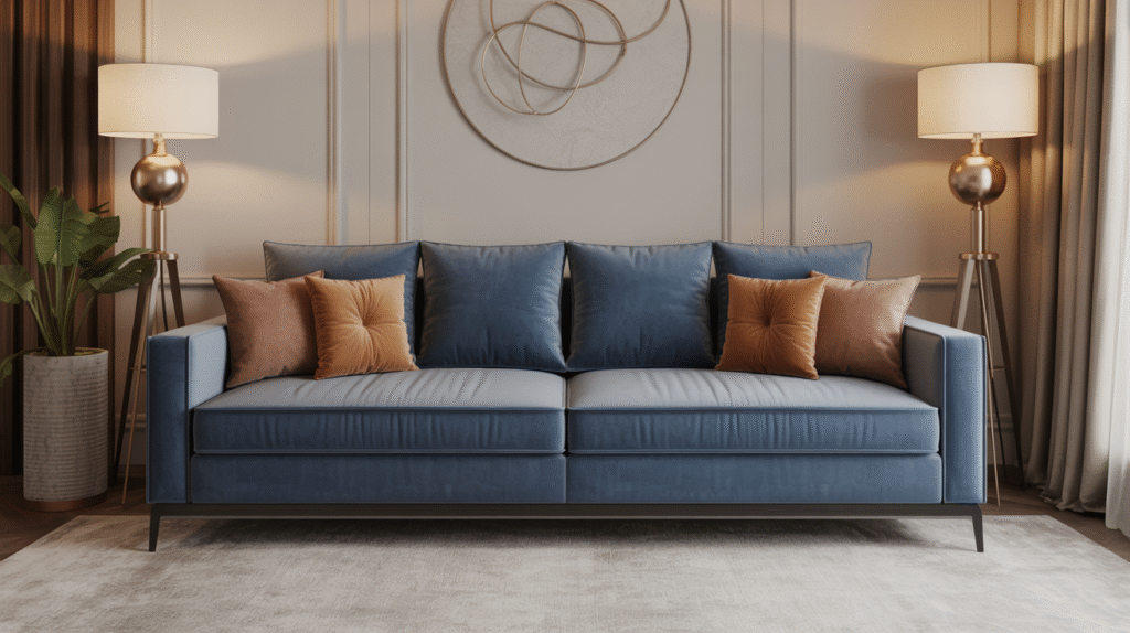 Sky blue velvet sofa