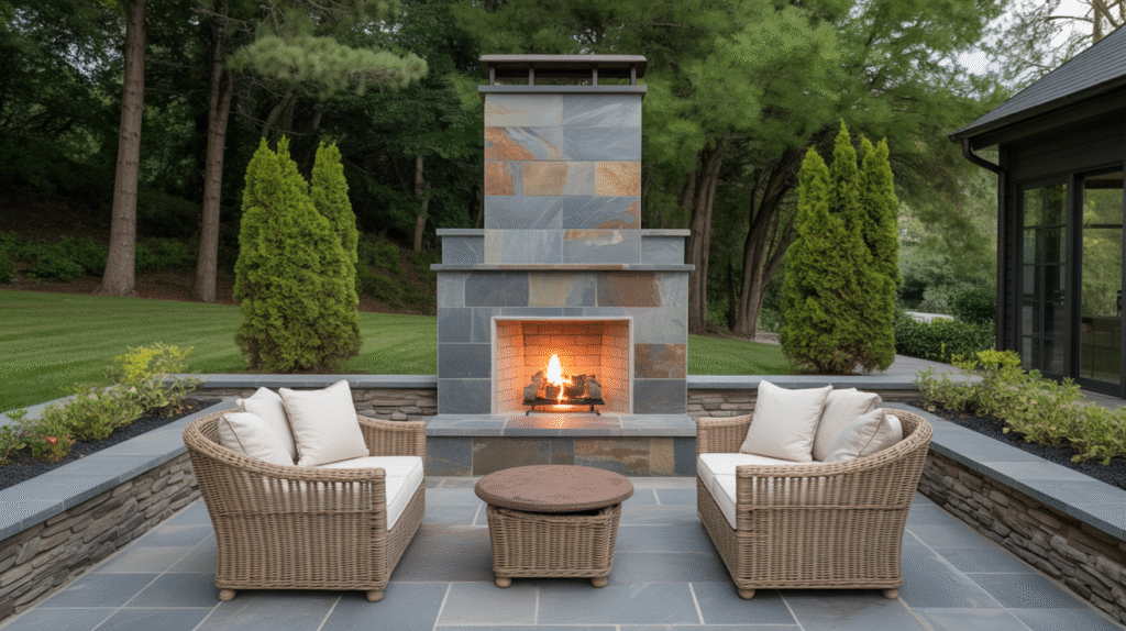 Slate Tile-Surround Fireplace