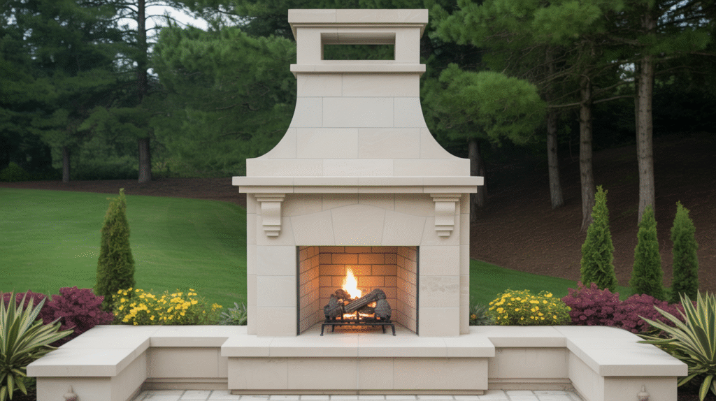 Classic Limestone Fireplace