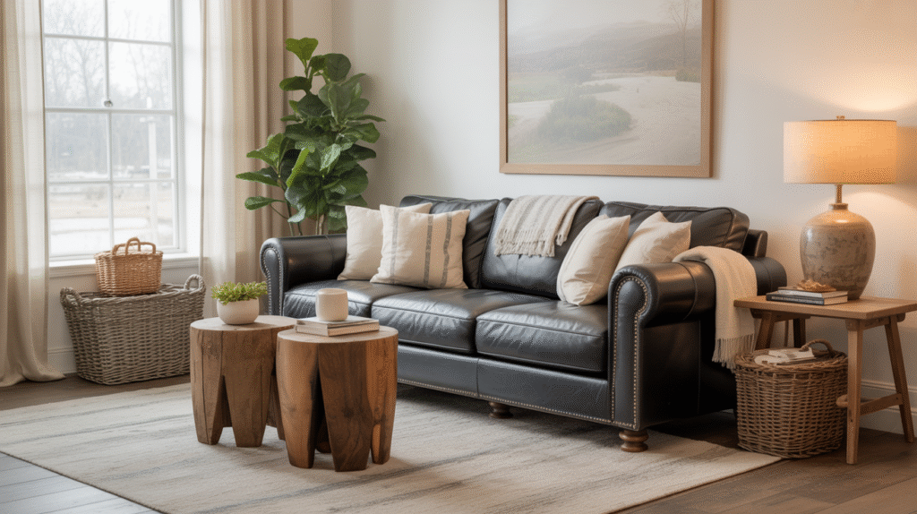Black Leather Sofa: Bold but Cozy