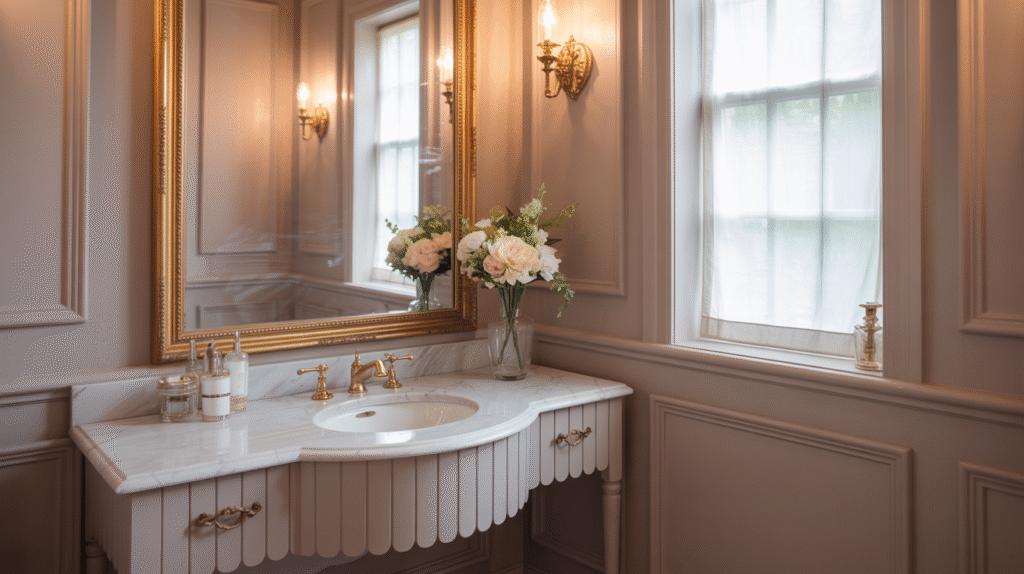 Ornate Trim and Framed Mirror