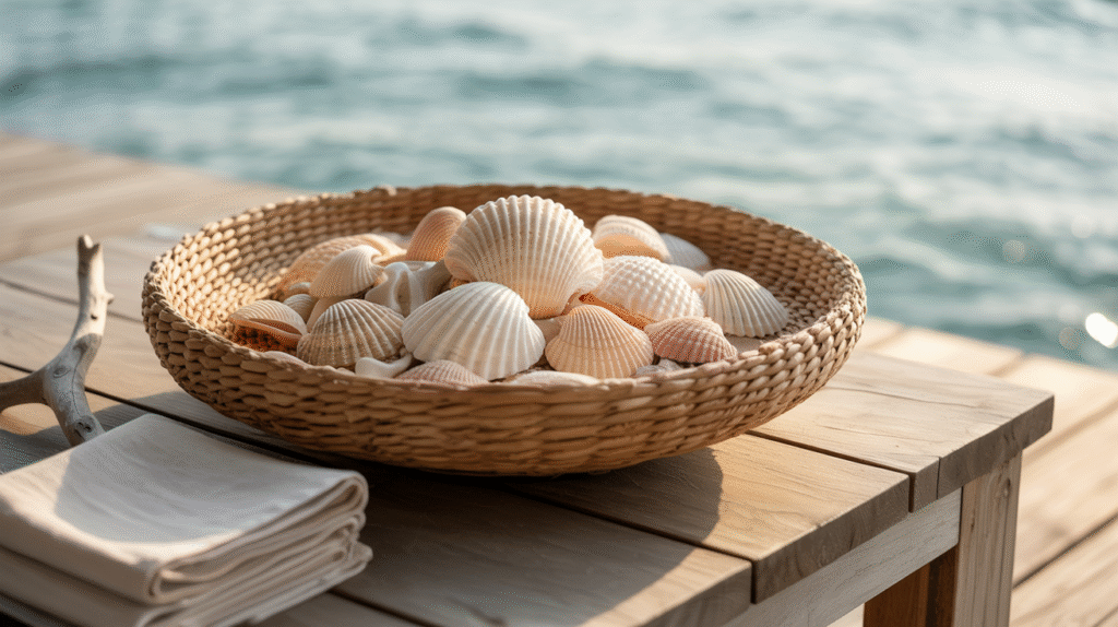 Woven Bowl With Seashells