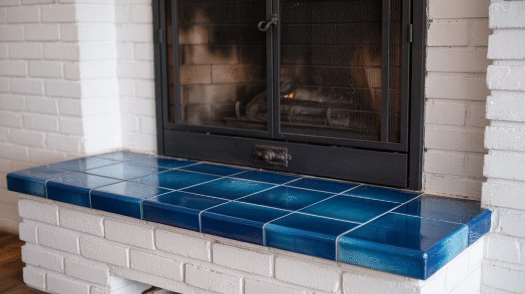 Blue Tile Hearth and White Brick
