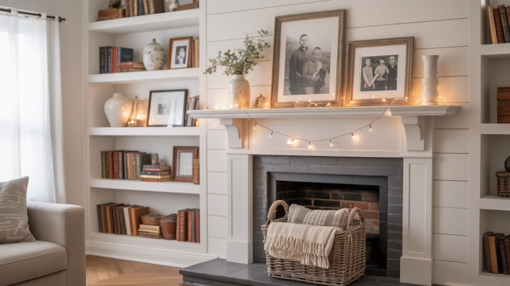 Shiplap with Built-In White Shelves