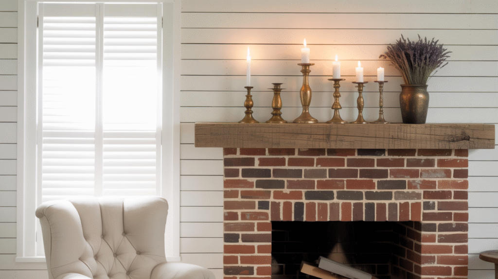 Classic White Shiplap with Brick Surround