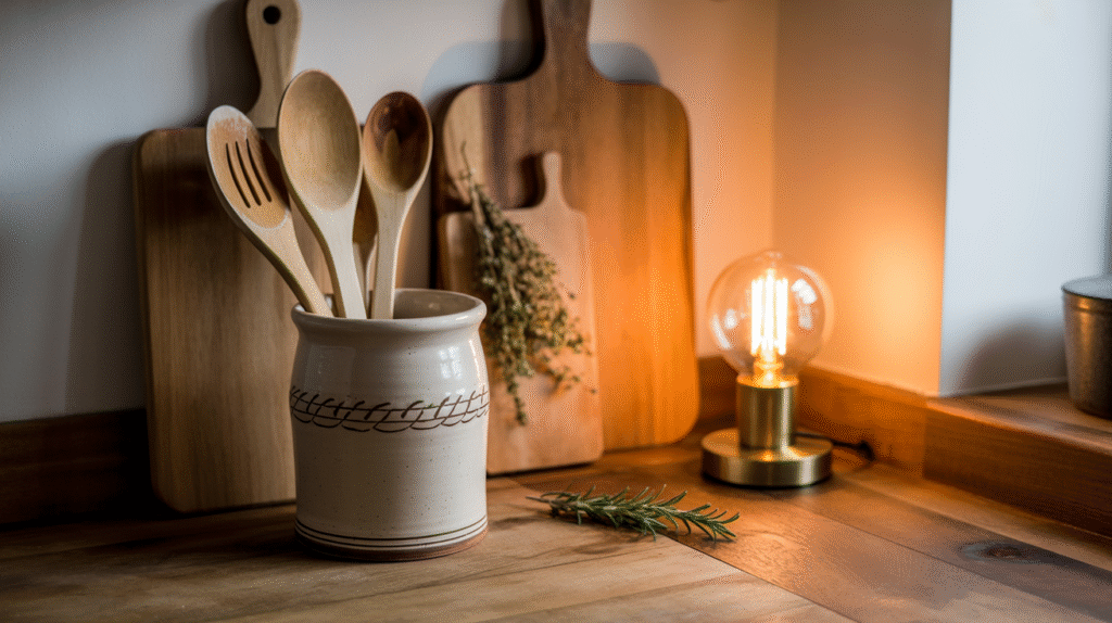 Farmhouse Corner with Warm Lamp Glow