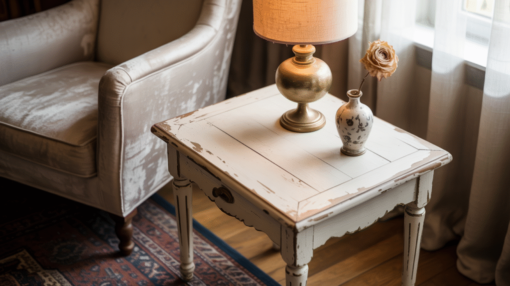 Distressed White Side Table