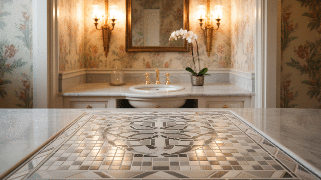 Mosaic Floor and Wall Sconces