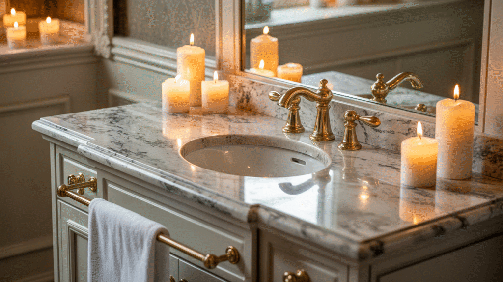 Granite Vanity with Candlelight