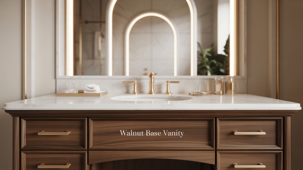 Walnut Base and Arched Mirror