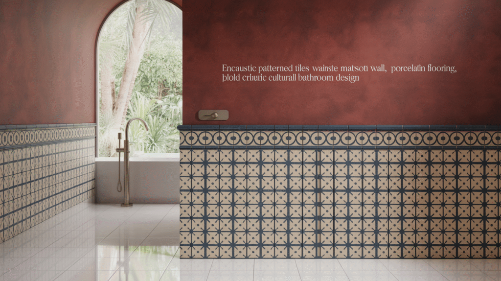 Sophistication with Patterned Tile Wainscot