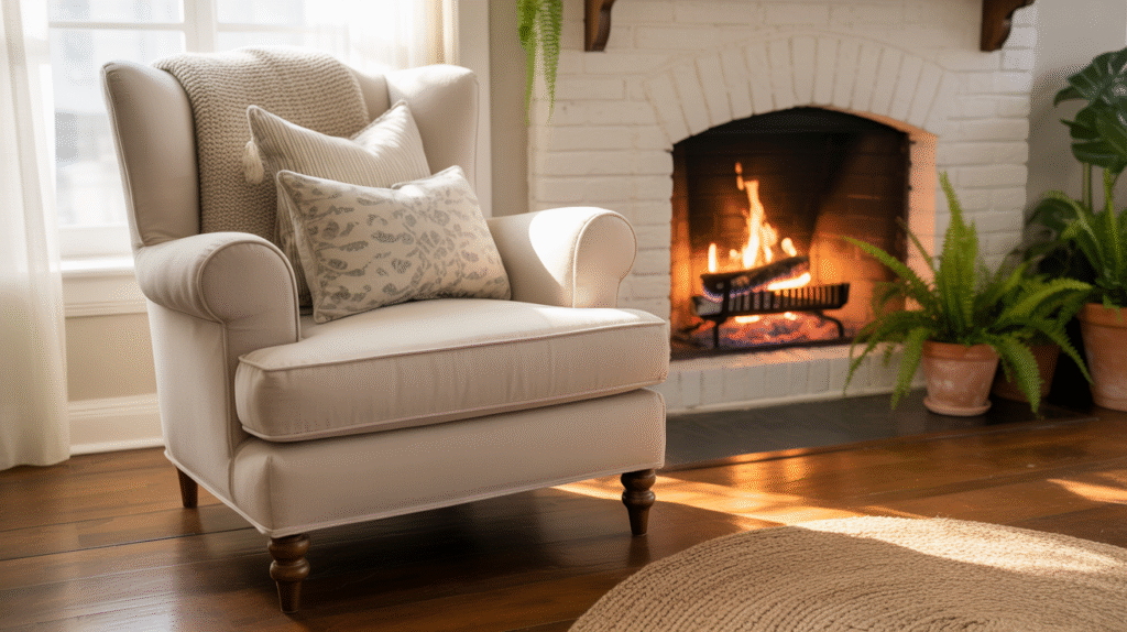 Warm Wood Flooring and White Brick