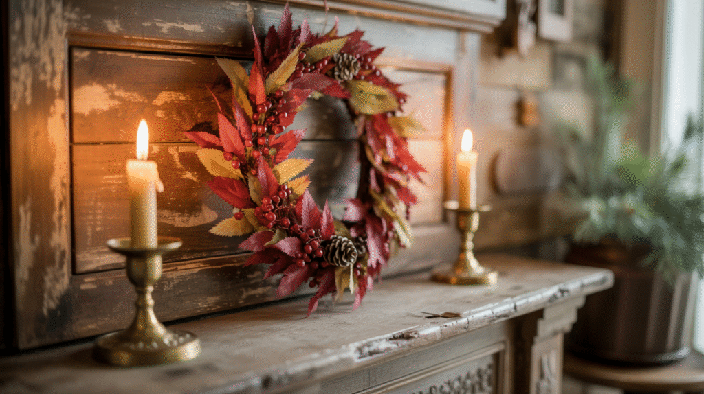 Antique Candle Holders and Wreath