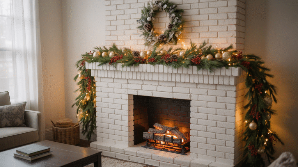 Seasonal Decor with White Brick