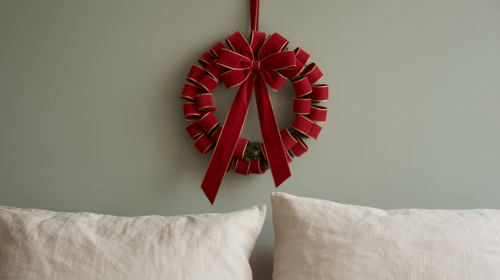 Red Bow Wreath on the Wall