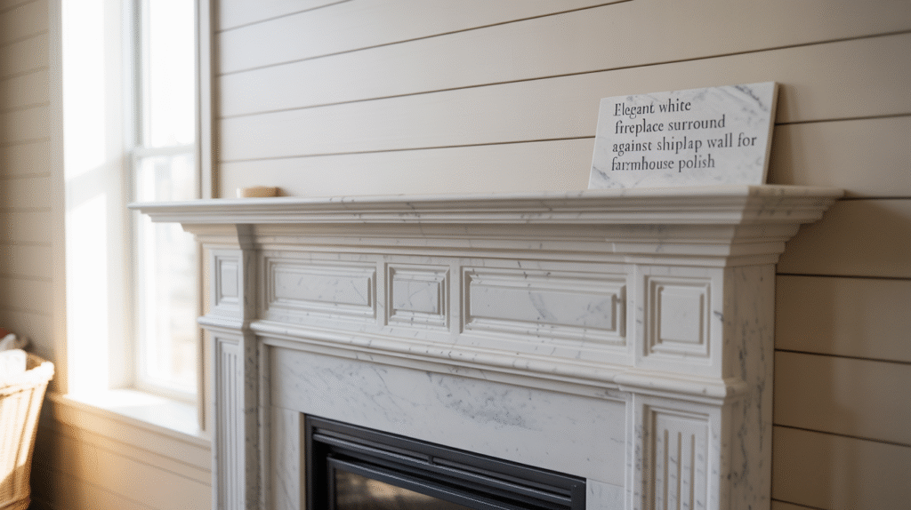 White Fireplace Surround with Shiplap Backdrop