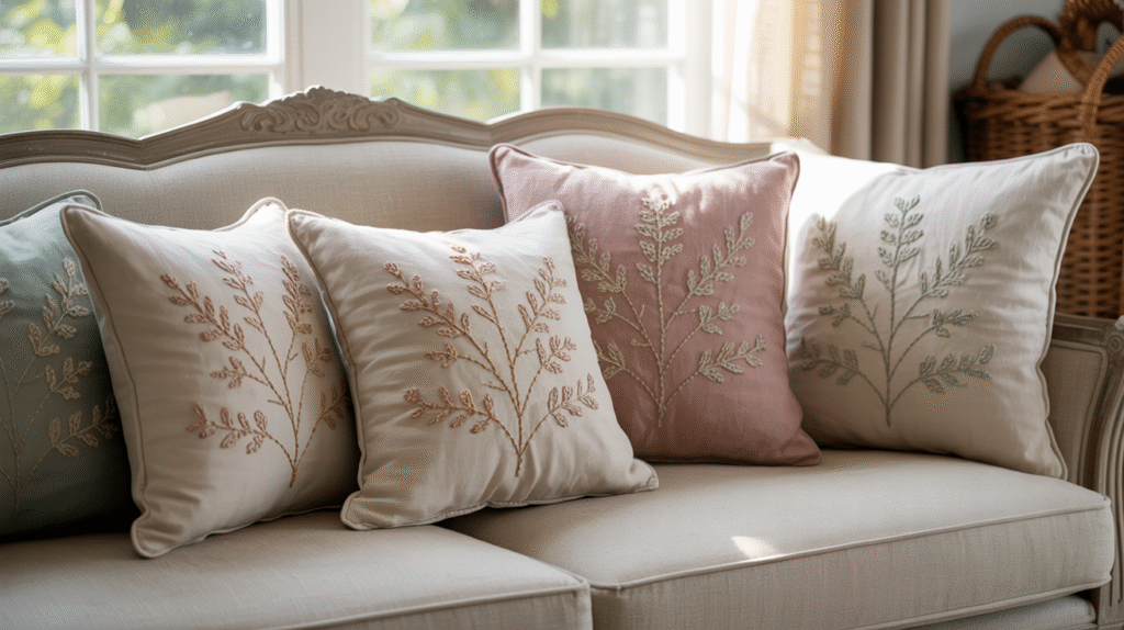 Embroidered Linen Throw Pillows
