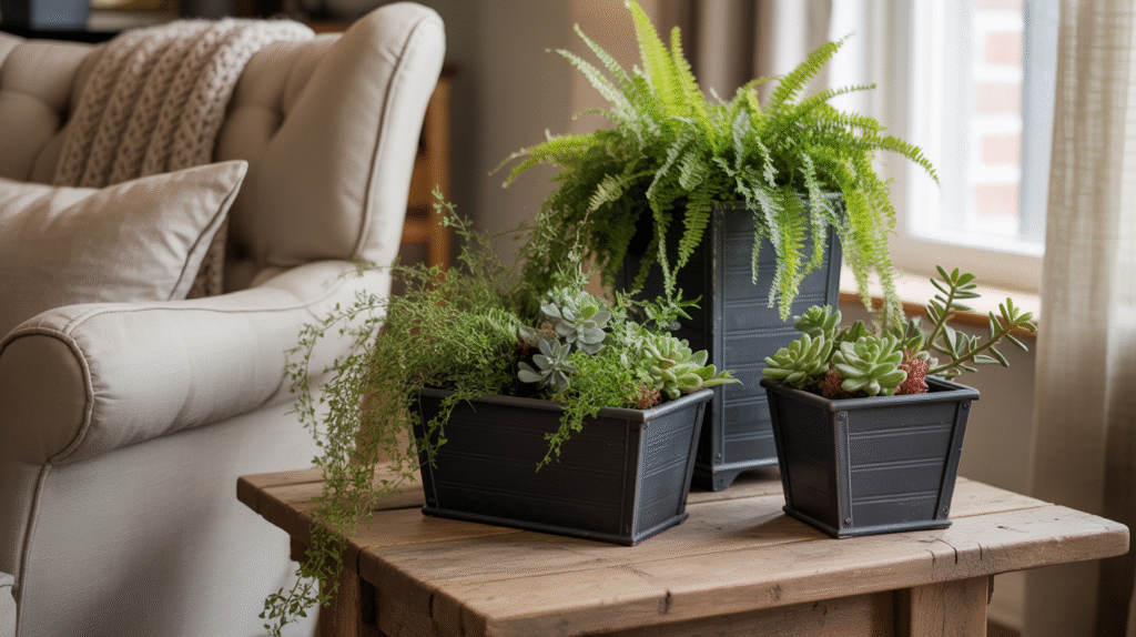  Black Planters and Greenery