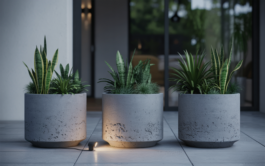 Concrete Planters with Hardy Greenery