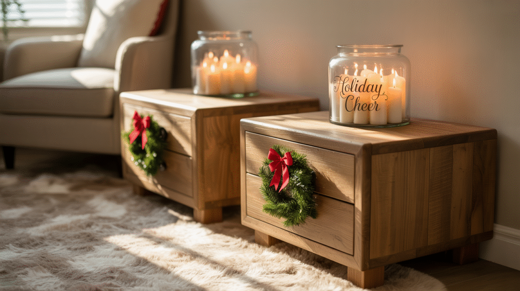 Wooden Nightstands with Holiday Accents